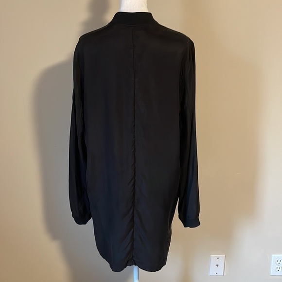 Fate long lined black bomber jacket / duster with pockets, front zipper Sz Med - Picture 6 of 10
